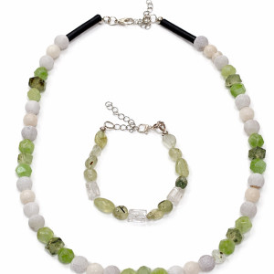 set kristala ogrlica i narukvica, prehnit značenje, peridot značenje, ahat značenje, gorski kristal značenje, kristali za ravnotežu, kristali za novi početak, kristali za intuiciju, prirodni nakit, MelAureus by Melanija Maružin